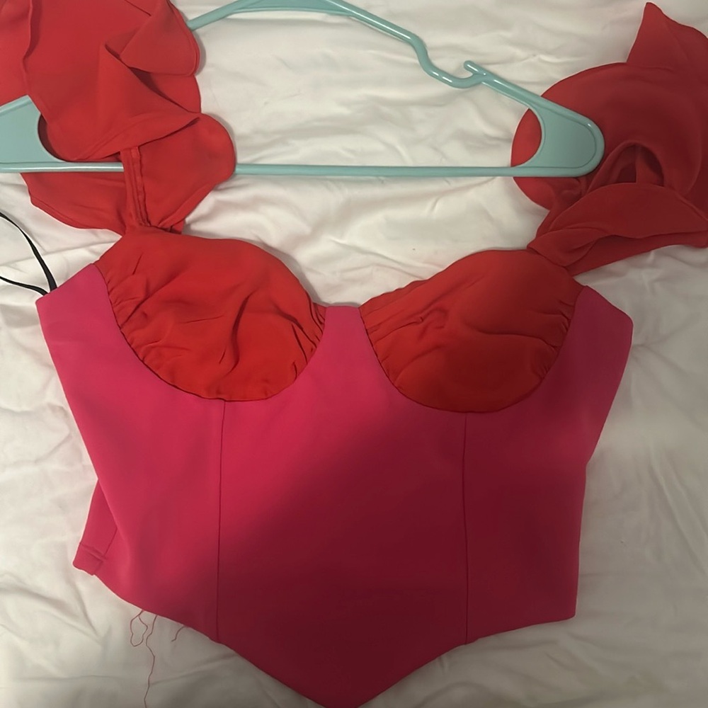 NWT forever 21 bustier red pink crop top